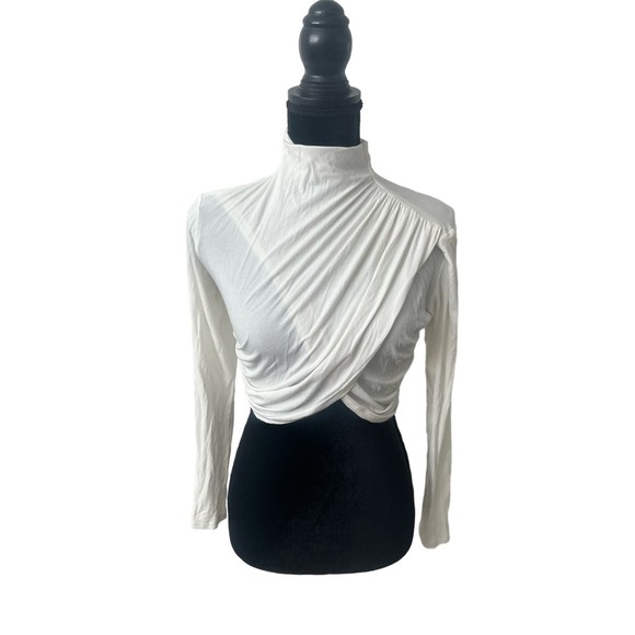 Significant Other Mock Neck Pleated Crop Top - White - Size US 4 - Picture 1 of 4